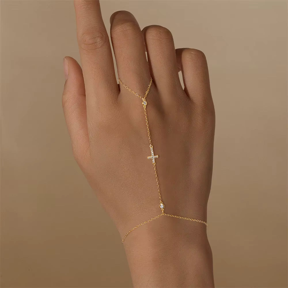 Kruisvormige armband met zirkonia-ketting – verguld & 925 sterlingzilver