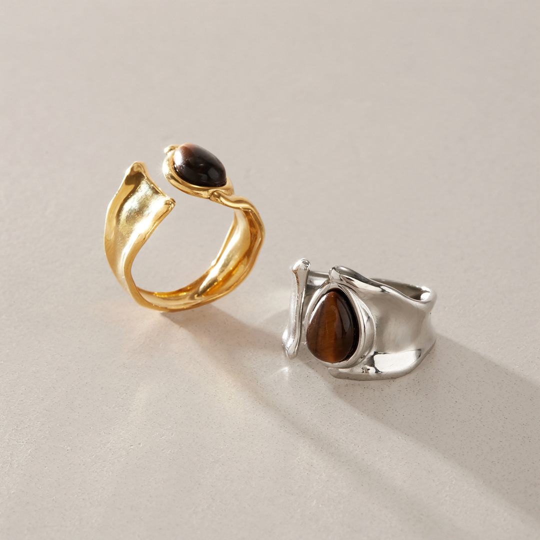 Anel Maeve Olho de Tigre em Pera – Banhado a Ouro 18K