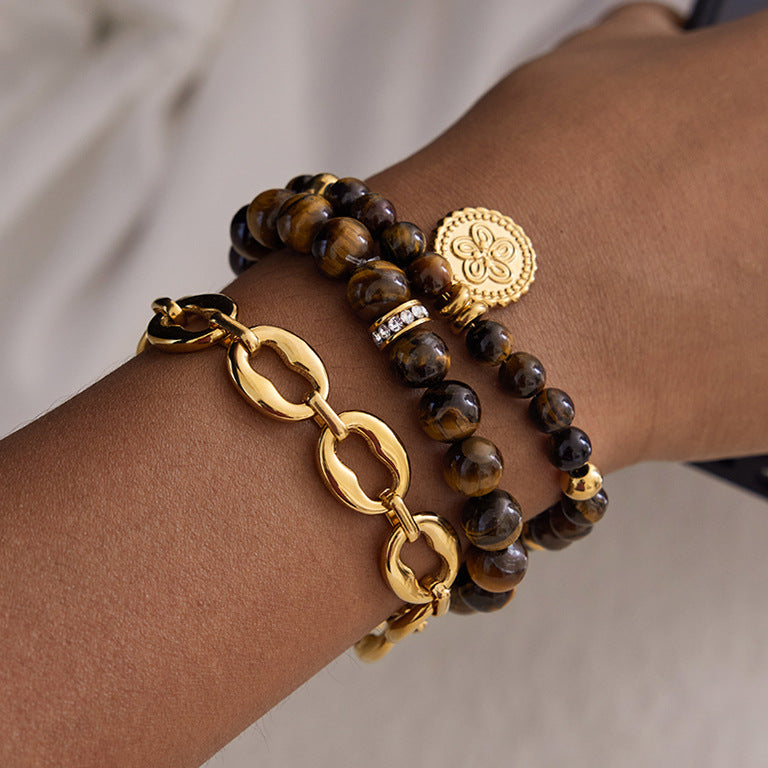 Sara Natural Stone Beaded Bracelet – 18K Gold-Plated