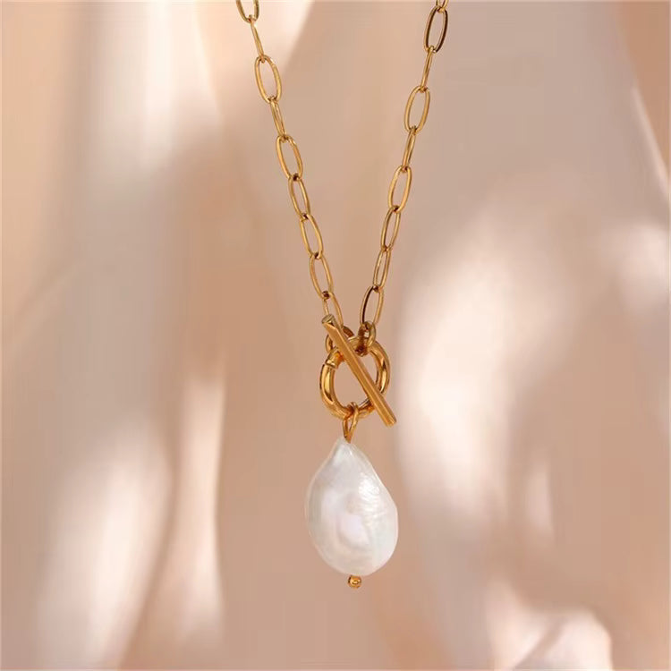 Cecily Baroque Pearl Pendant Necklace – Gold & Silver-Plated