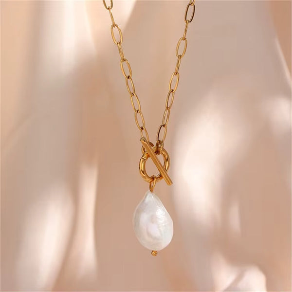 Cecily Baroque Pearl Pendant Necklace – Gold & Silver-Plated