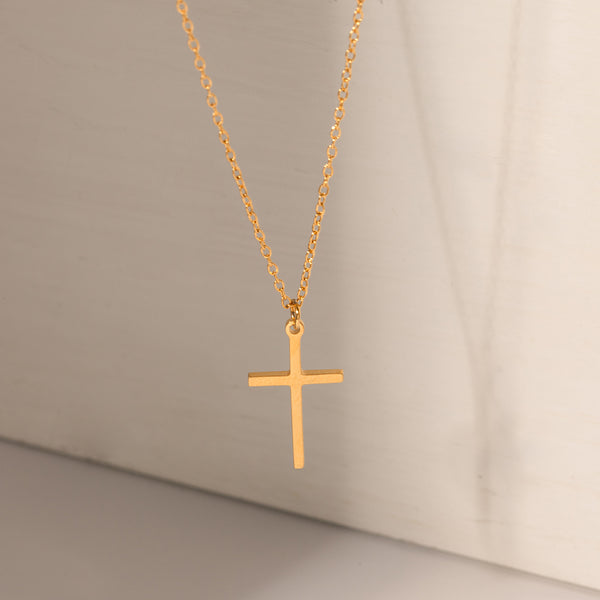 Genesis Minimalist Cross Necklace – 18K Gold-Plated