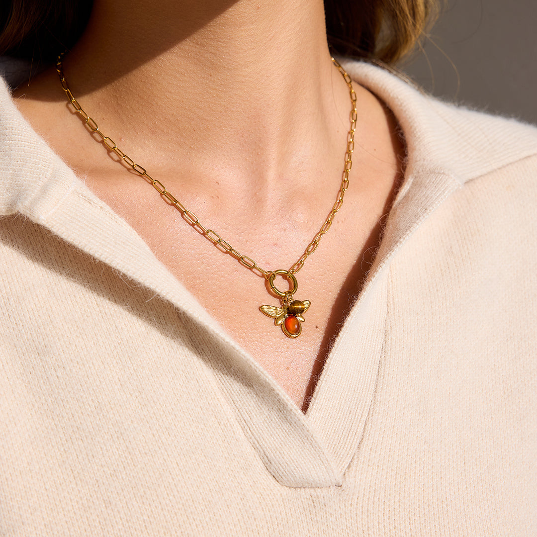 Jackie Bee Necklace Tiger's Eye & Red Agate – 18K Gold-Plated