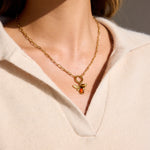 Load image into Gallery viewer, Jackie Bee Necklace Tiger's Eye &amp; Red Agate – 18K Gold-Plated
