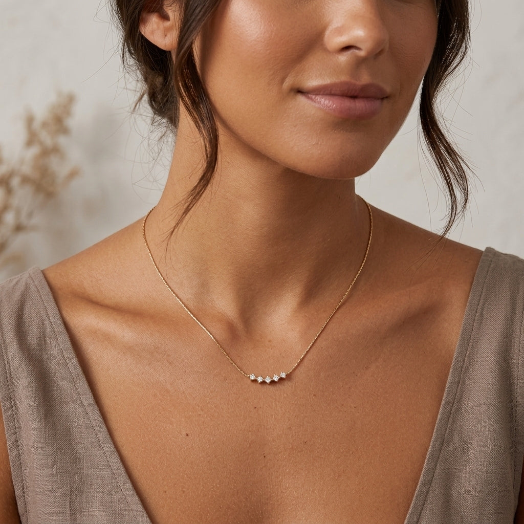 Maisie Wave Bar Zirkonia-Halskette – 18 Karat vergoldet