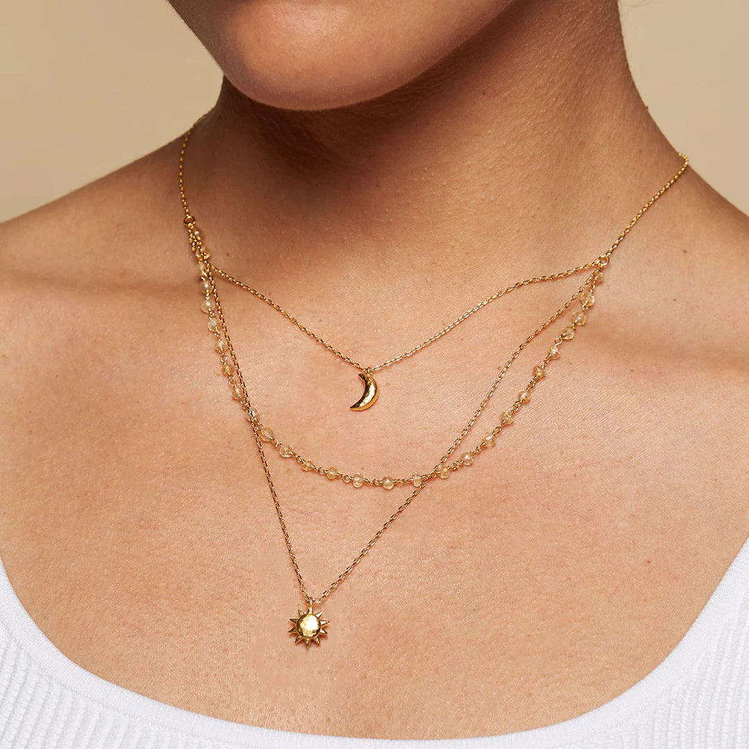Lucy Celestial Three-Layer Star & Moon Necklace – 18K Gold-Plated