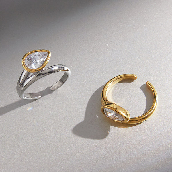 Sage Textured Zirconia Open Ring – 18K Gold-Plated