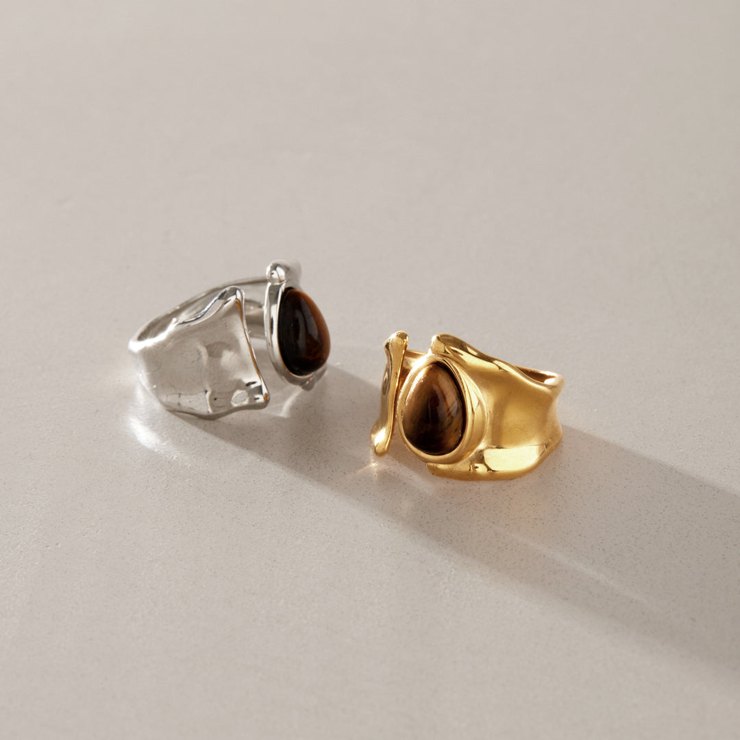 Anel Maeve Olho de Tigre em Pera – Banhado a Ouro 18K