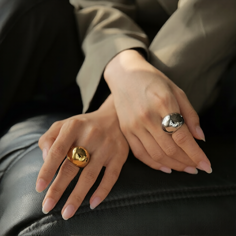 Insolite Chunky Spherical Ring – 18K Gold-Plated & Silver-Plated