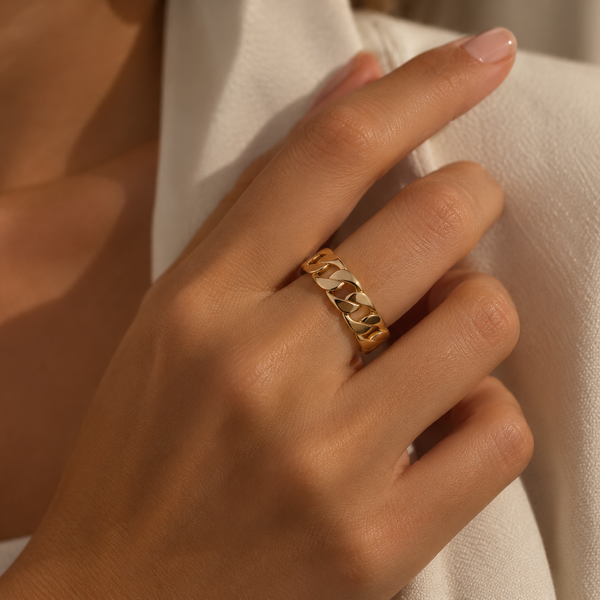 Joie Cuban Chain Woven Ring – 14K Gold-Plated