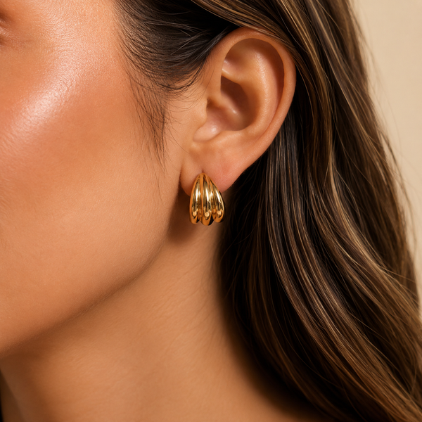 Lexie Layered C-Shaped Hoop Earrings – 18K Gold-Plated