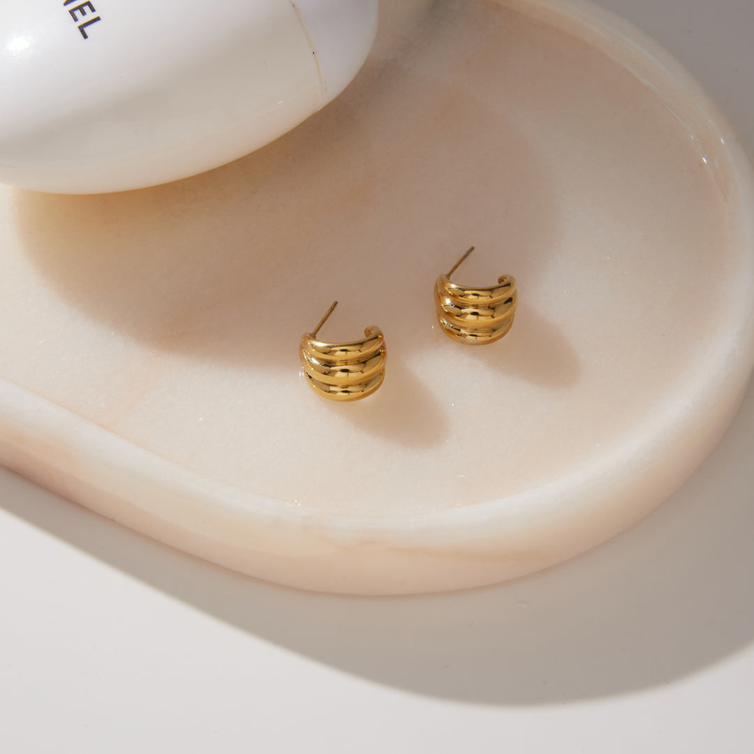 Lexie Layered C-Shaped Hoop Earrings – 18K Gold-Plated