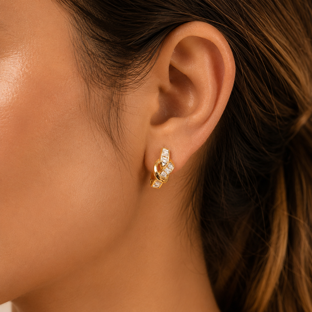 Lily Baguette Zirconia Huggie Hoop Earrings – 18K Gold-Plated Waterproof
