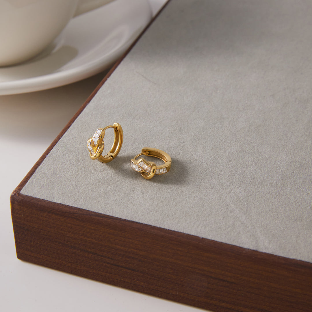 Lily Baguette Zirconia Huggie Hoop Earrings – 18K Gold-Plated Waterproof