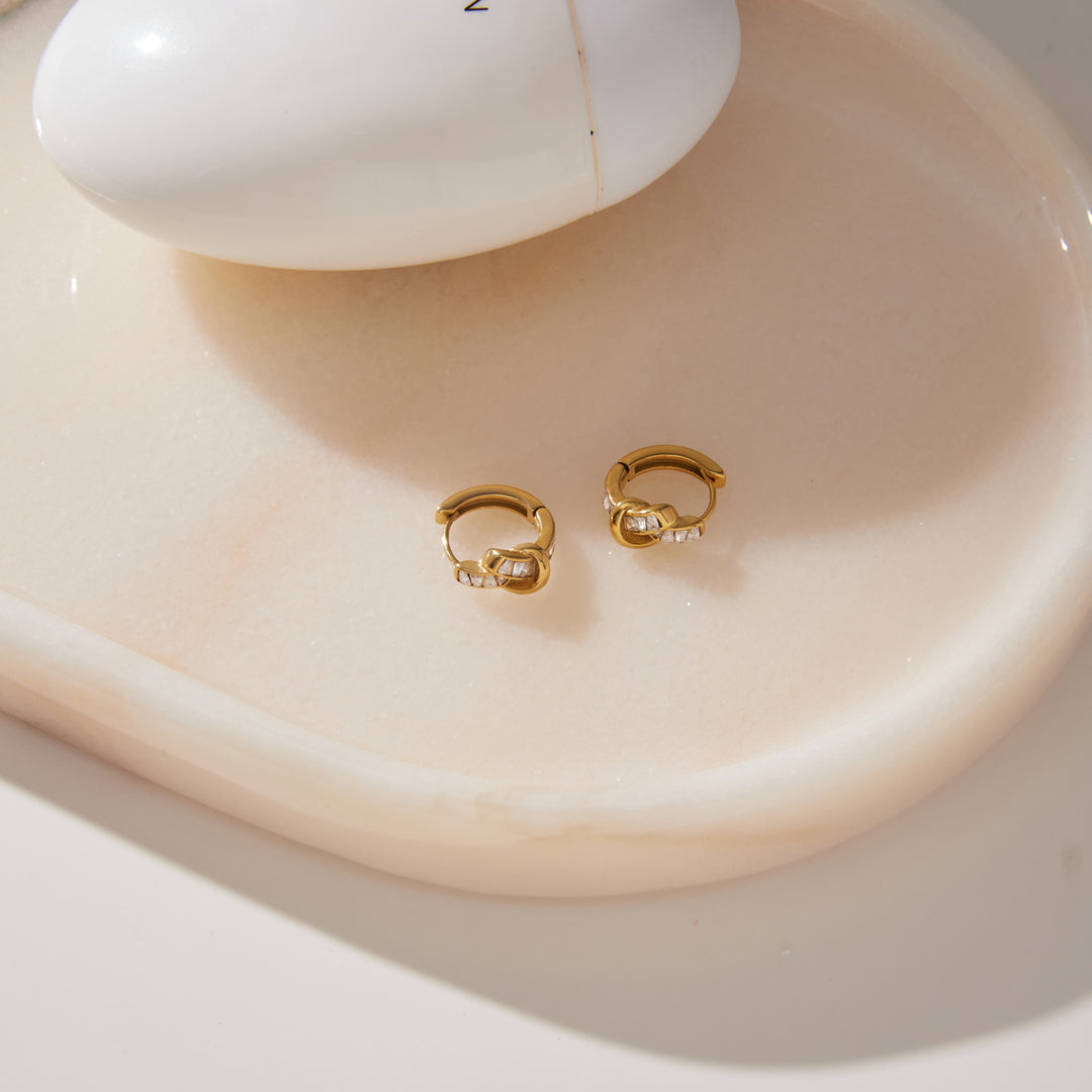 Lily Baguette Zirconia Huggie Hoop Earrings – 18K Gold-Plated Waterproof