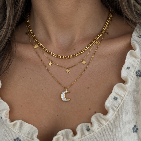 Lunara Moon Layered Necklace – 18K Gold-Plated