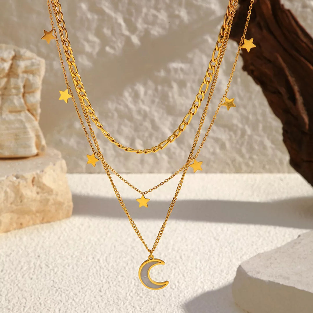 Lunara Moon Layered Necklace – 18K Gold-Plated