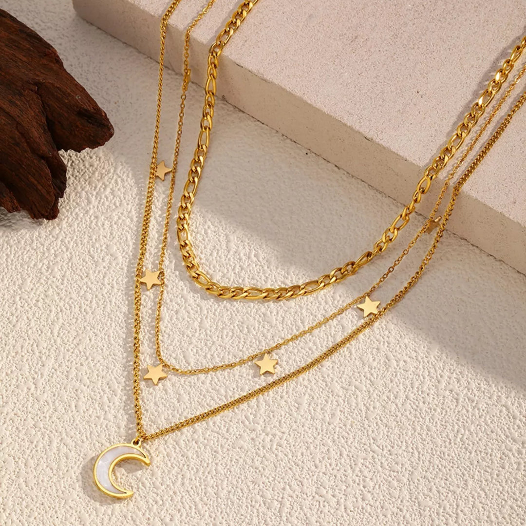 Lunara Moon Layered Necklace – 18K Gold-Plated