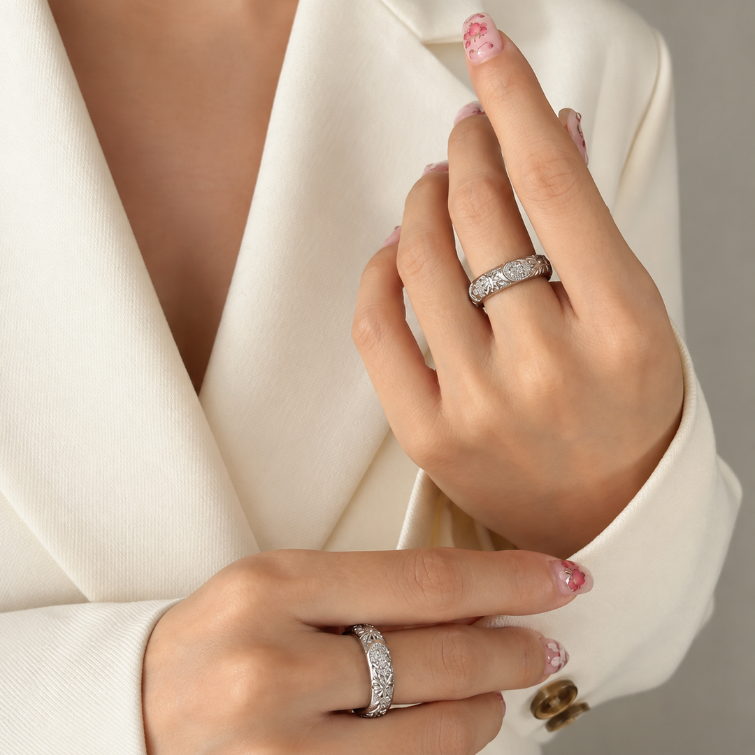 Martine Embossed Zircon Ring – Gold-Plated & Silver-Plated