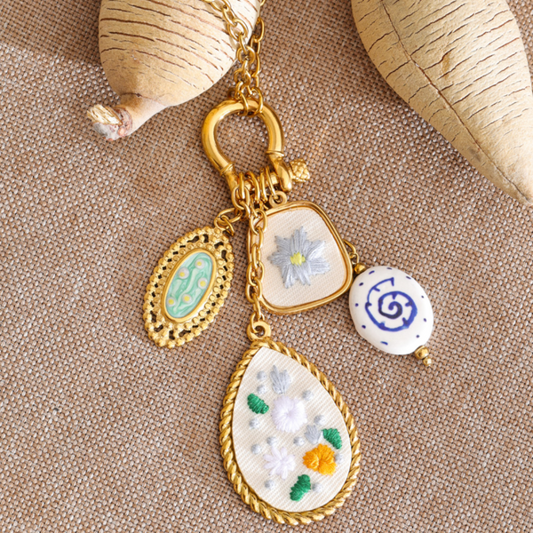 Mirelle Floral Ceramic Charm Necklace – Gold-Plated