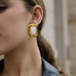 Load image into Gallery viewer, Naya Hammered Resin Statement Earrings – 18K Gold-Plated
