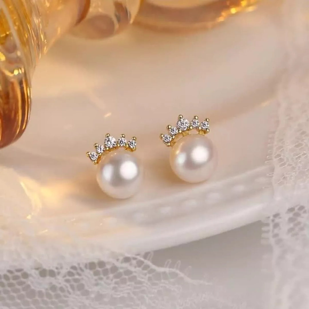 Nerelle Freshwater Pearl Stud Earrings - 925 Sterling Silver