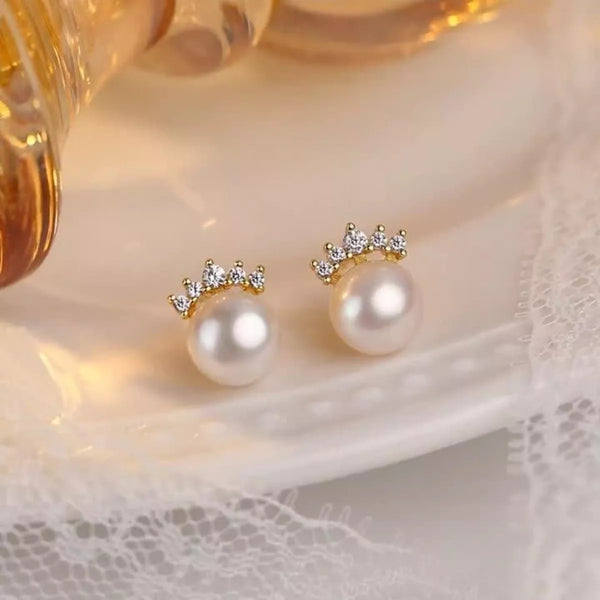 Nerelle Freshwater Pearl Stud Earrings - 925 Sterling Silver