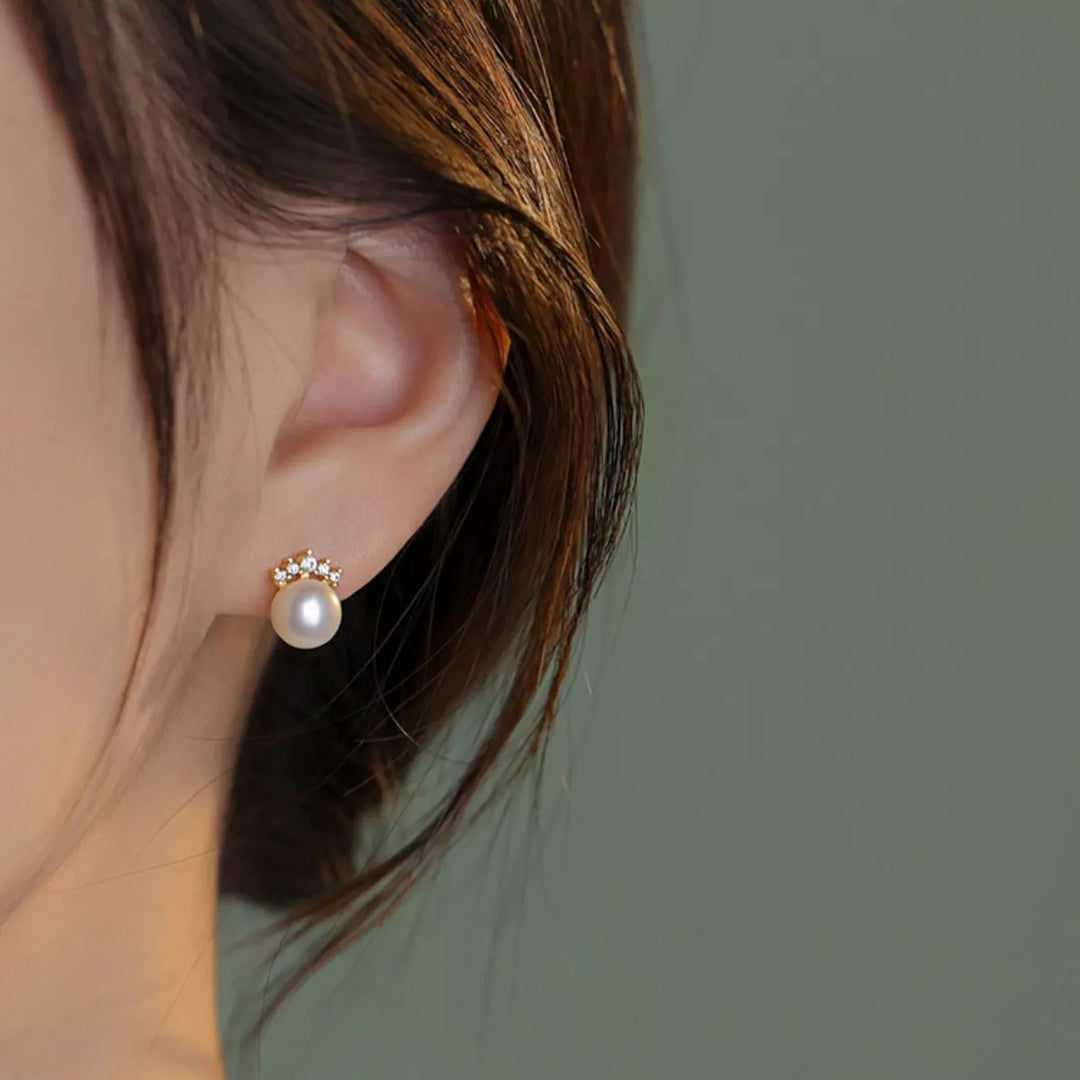 Nerelle Freshwater Pearl Stud Earrings - 925 Sterling Silver