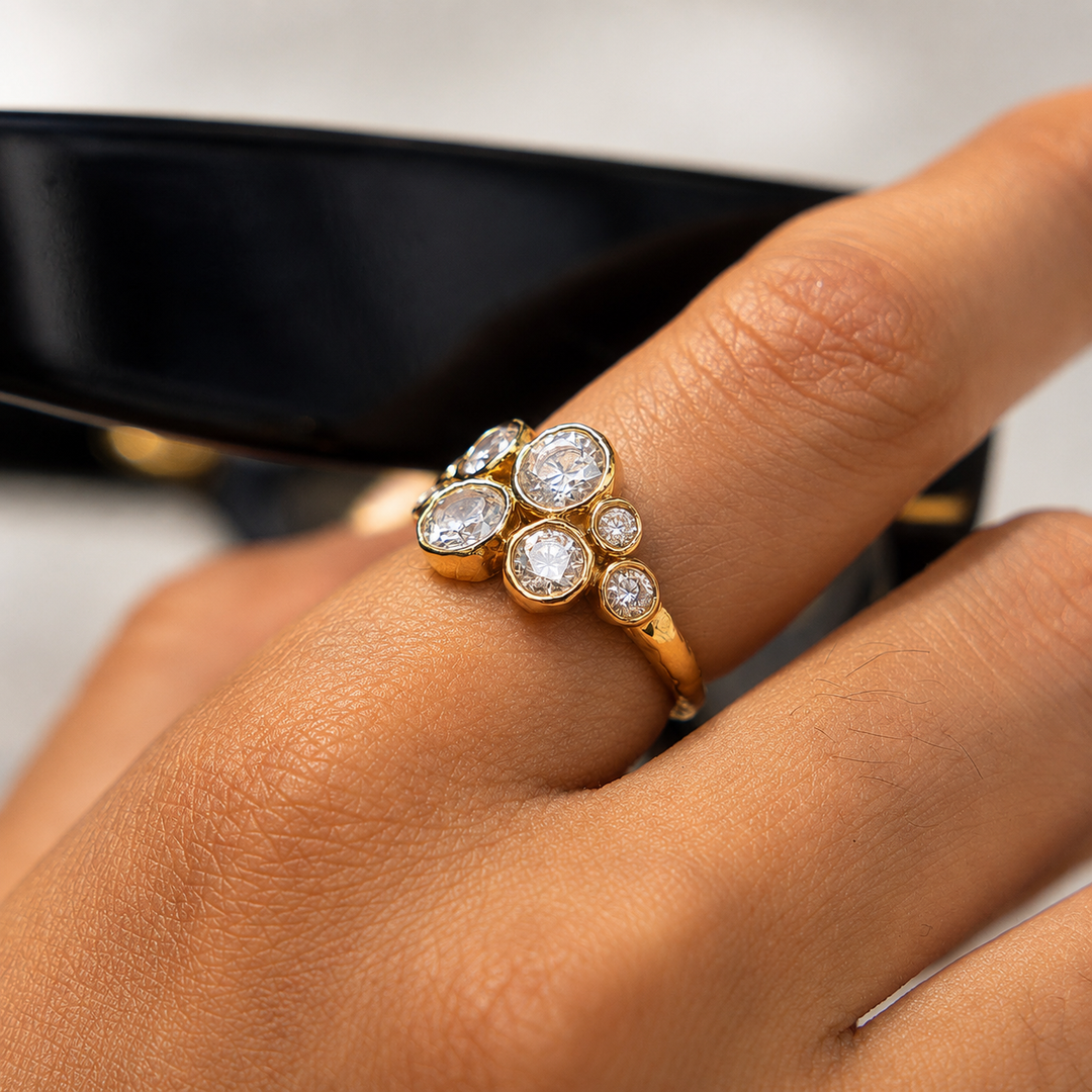 Odessa Hammered Open Zirconia Ring – 18K Gold-Plated