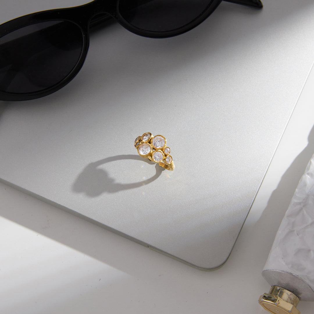 Odessa Hammered Open Zirconia Ring – 18K Gold-Plated