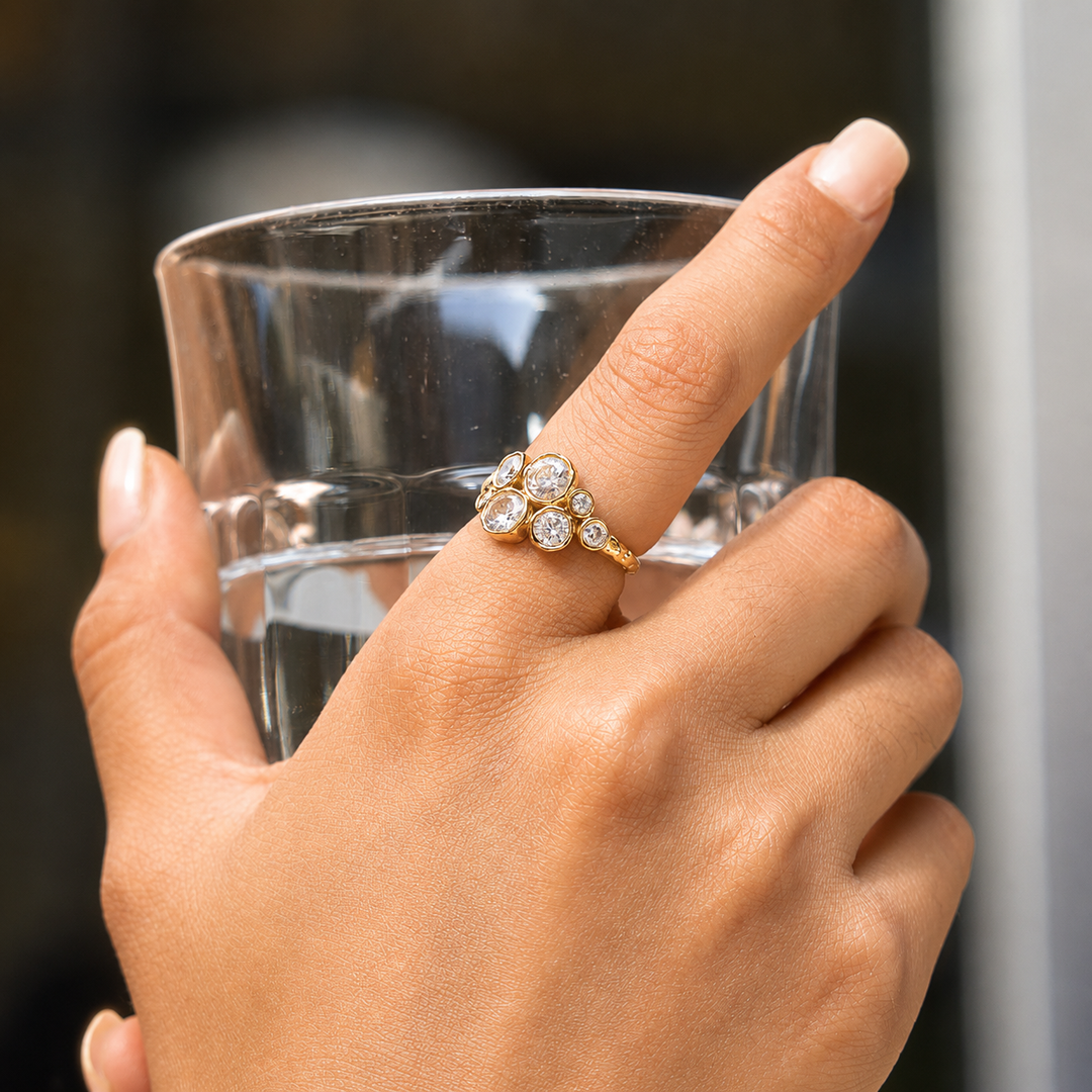 Odessa Hammered Open Zirconia Ring – 18K Gold-Plated