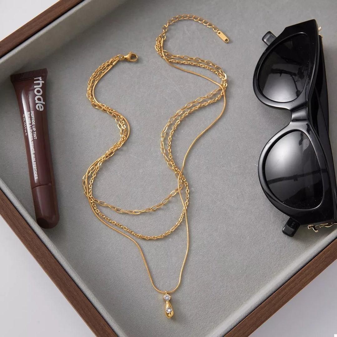 Orlina Triple Layer Pendant Necklace – 18K Gold-Plated