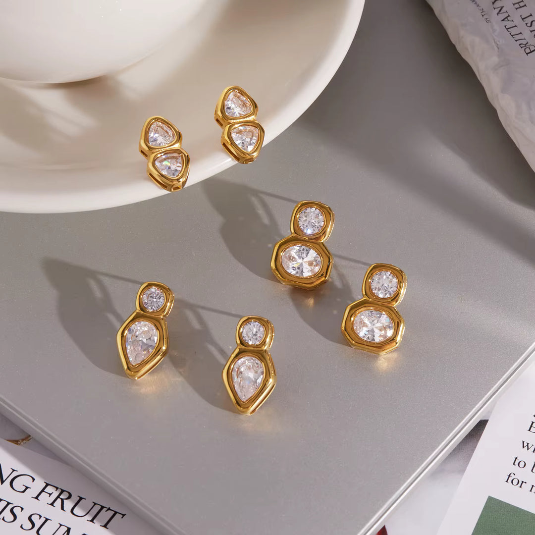 Perry Geometric Crystal Earrings – 18K Gold-Plated