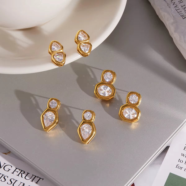 Perry Geometric Crystal Earrings – 18K Gold-Plated
