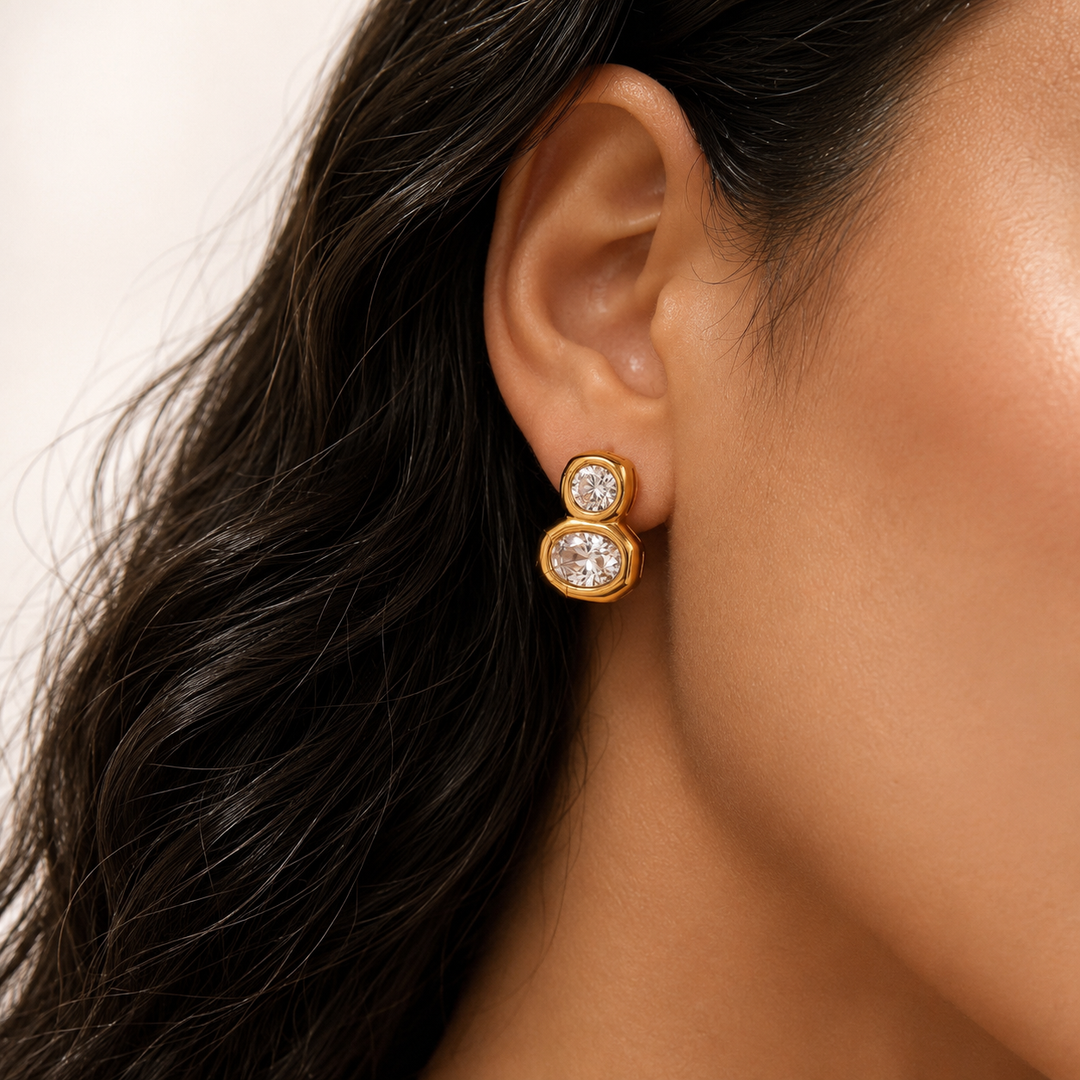 Perry Geometric Crystal Earrings – 18K Gold-Plated