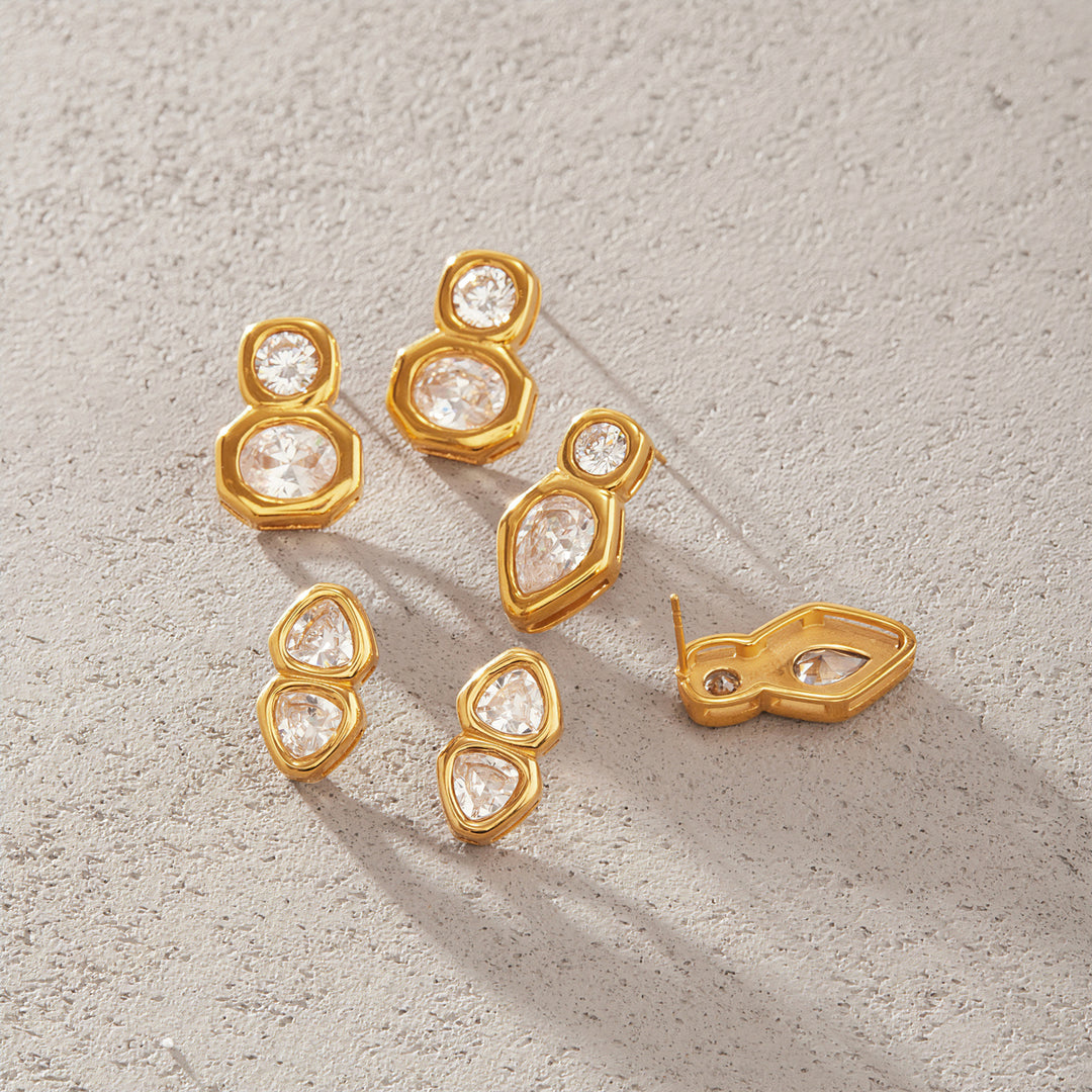 Perry Geometric Crystal Earrings – 18K Gold-Plated