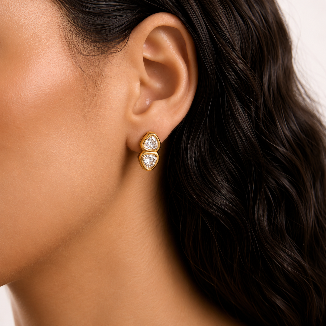 Perry Geometric Crystal Earrings – 18K Gold-Plated