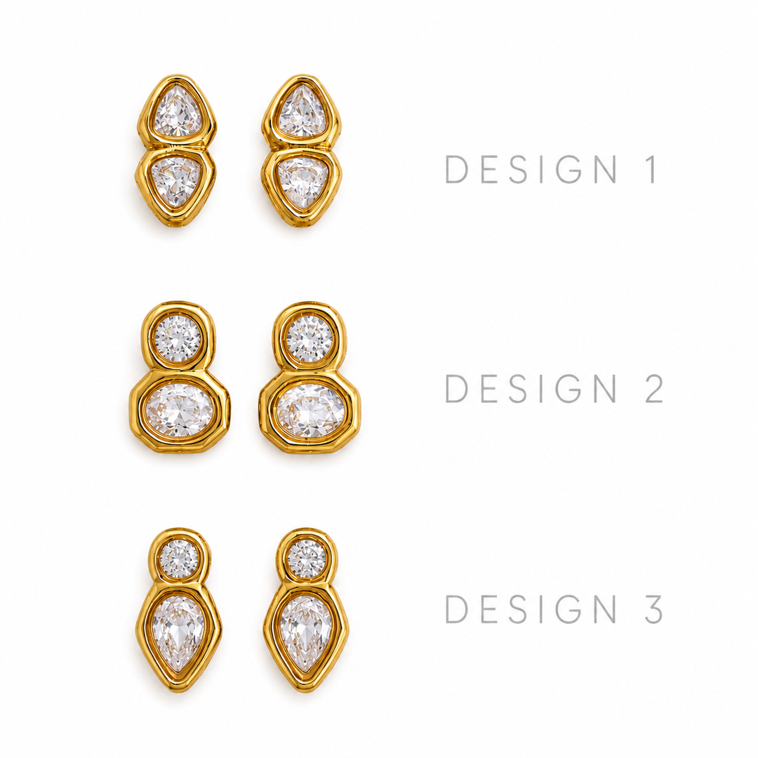 Perry Geometric Crystal Earrings – 18K Gold-Plated