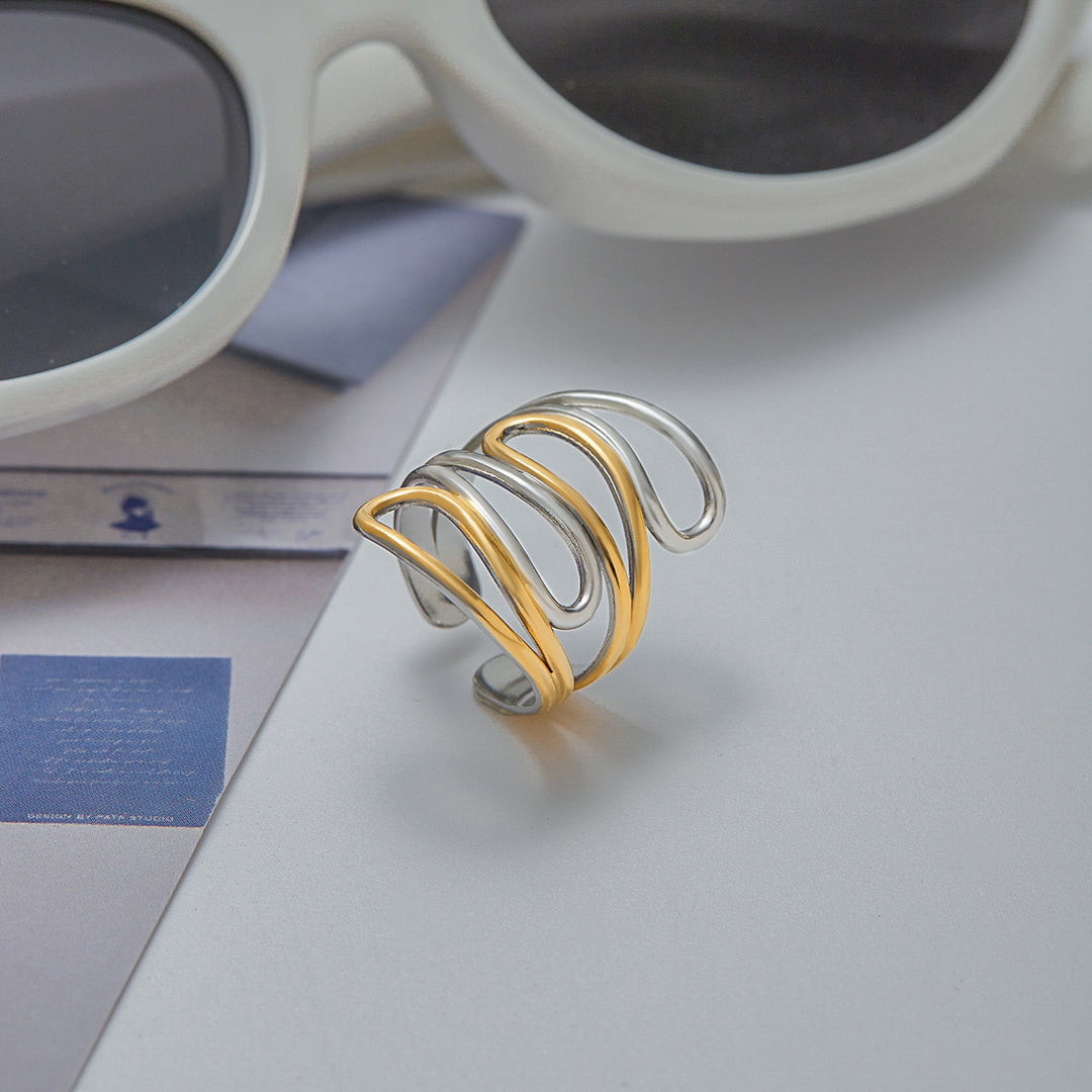Reese Twisted Multi-Layer Open Ring – 18K Gold-Plated