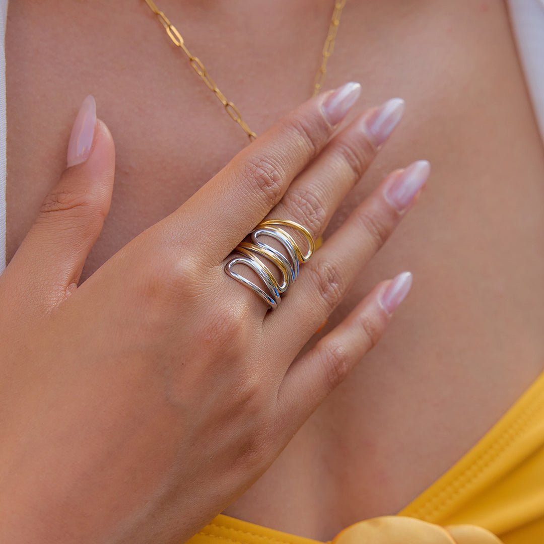 Reese Twisted Multi-Layer Open Ring – 18K Gold-Plated