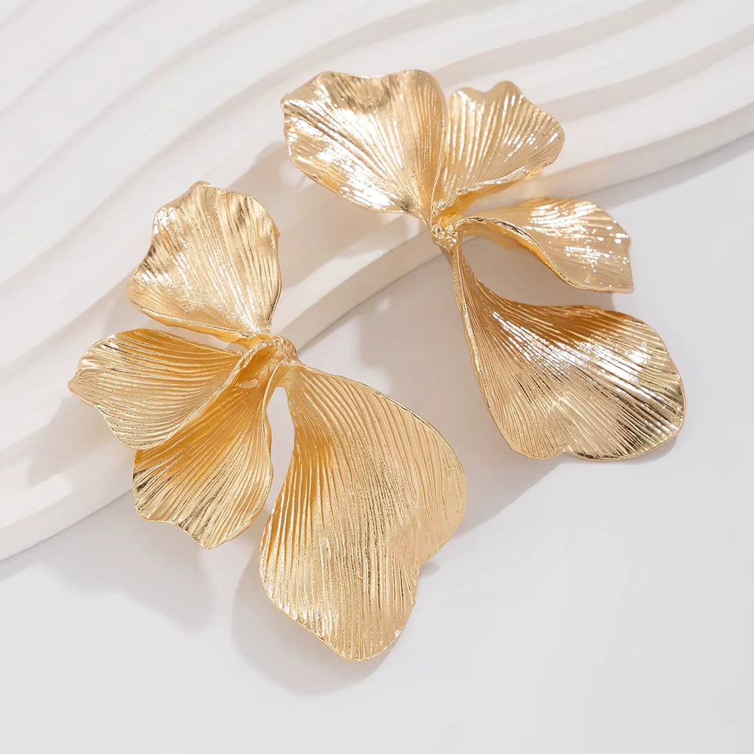 Rosine Oversized Sculptural Leaf Earrings - Stainless Steel