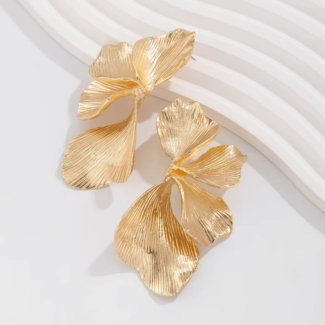 Rosine Oversized Sculptural Leaf Earrings - Stainless Steel