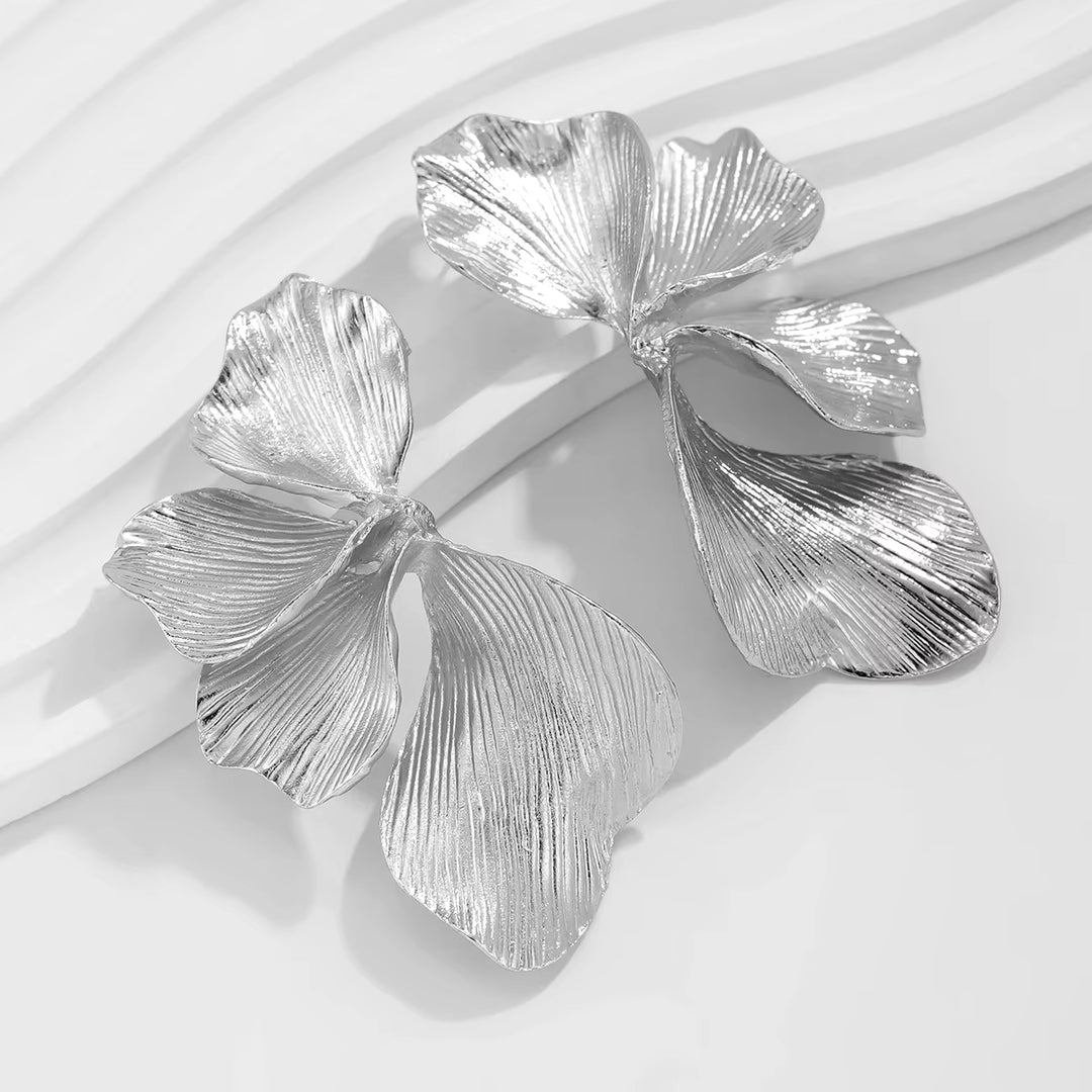 Rosine Oversized Sculptural Leaf Earrings - Stainless Steel