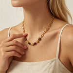 Load image into Gallery viewer, Sabine Natural Stone Beaded Choker Waterproof Necklace – Gold-Tone Stainless Steel
