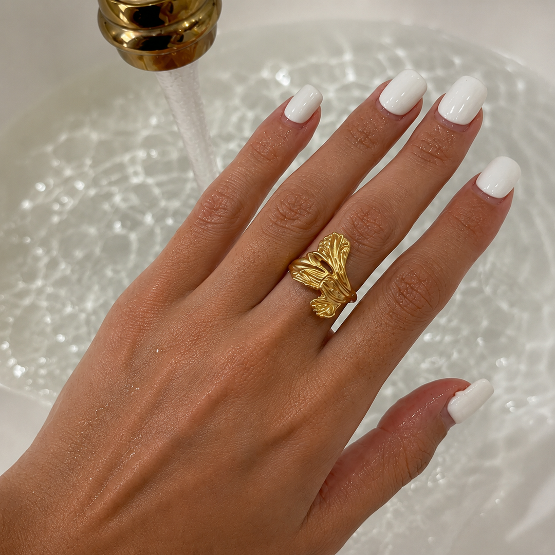 Sage Leaf Open Ring – 18K Gold-Plated