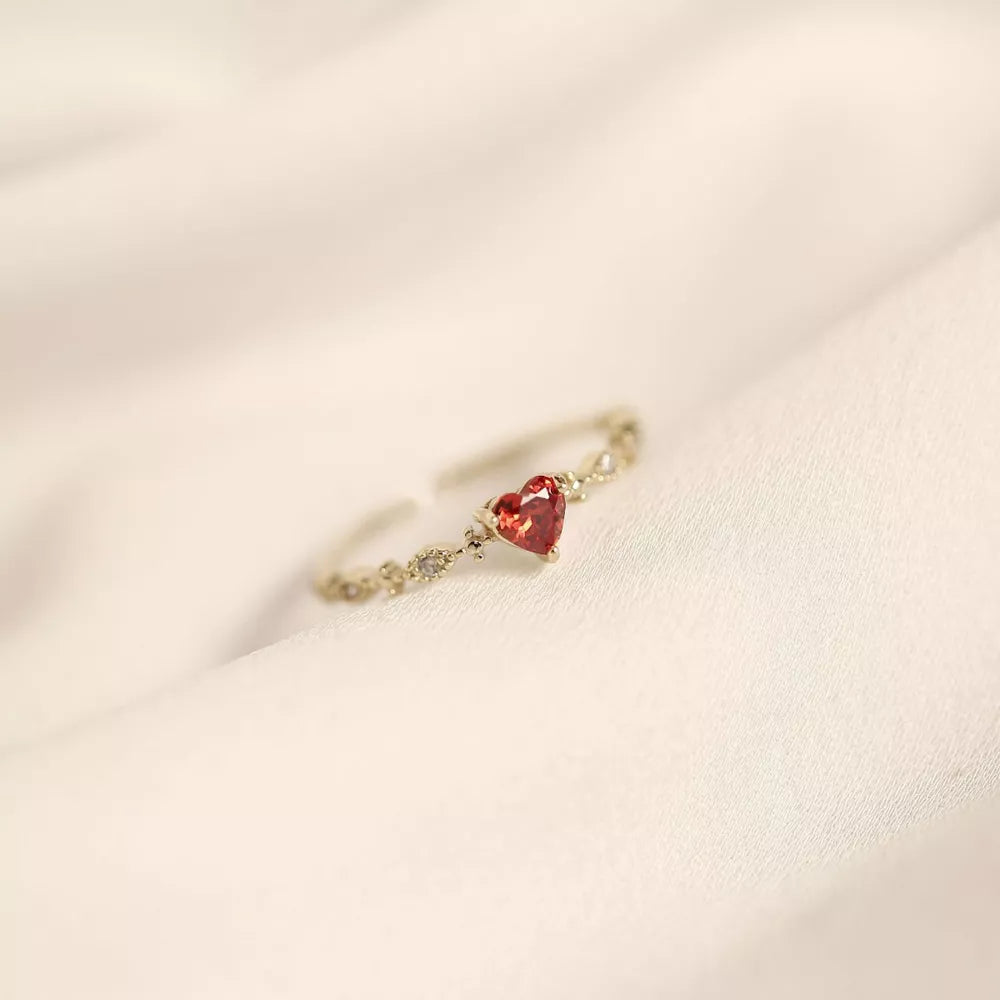 Selina Zircon Heart Adjustable Ring – 925 Sterling Silver & 14K Gold-Plated