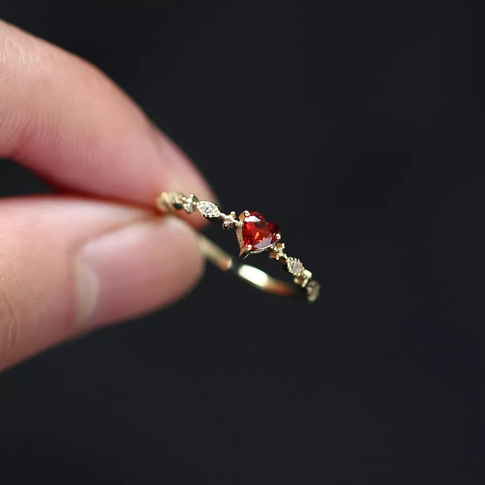 Selina Zircon Heart Adjustable Ring – 925 Sterling Silver & 14K Gold-Plated