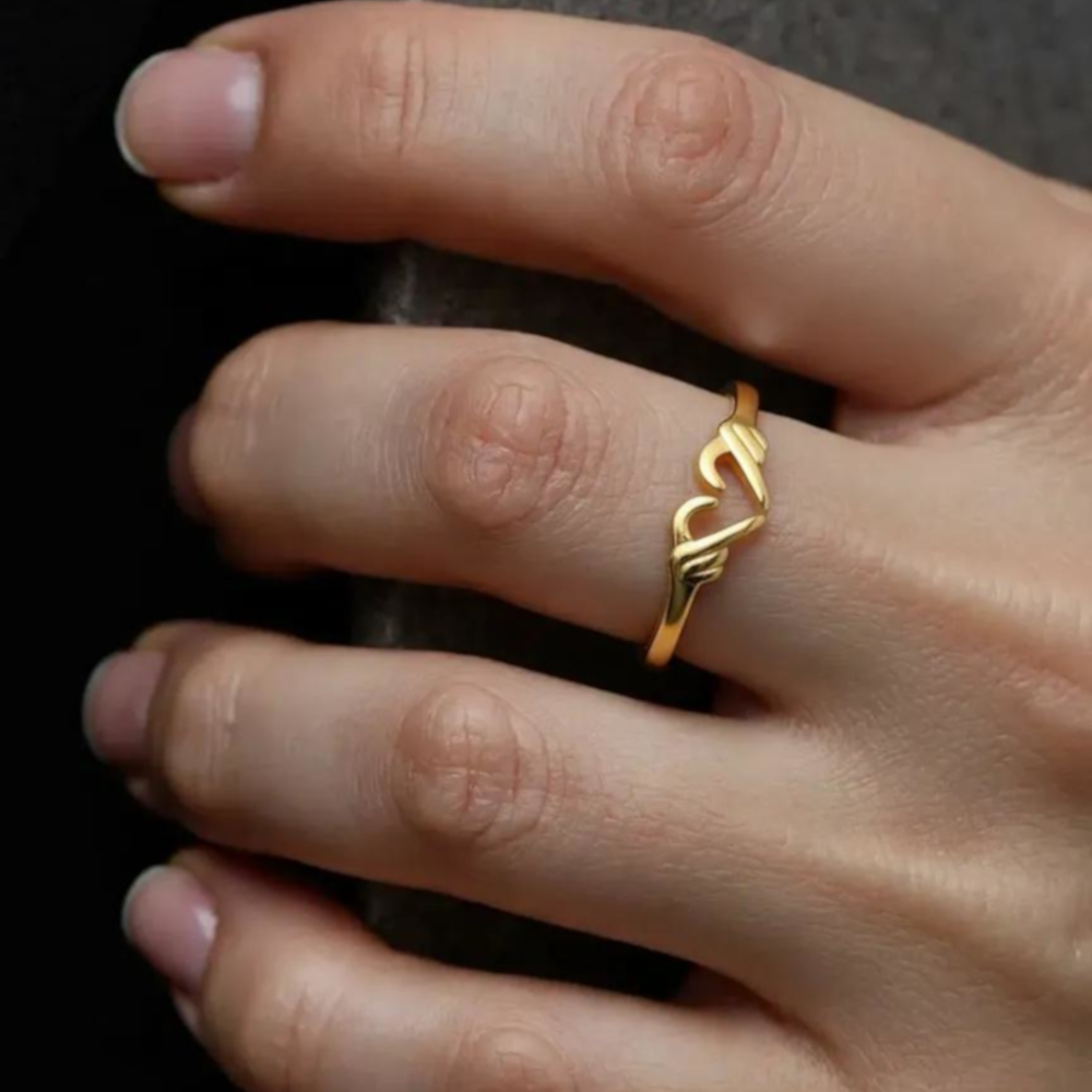 Desi Hand Heart Open Ring – 925 Sterling Silver & 18K Gold-Plated