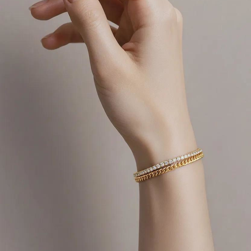 Louise Rhinestone Layered Bracelet - 18K Gold-Plated