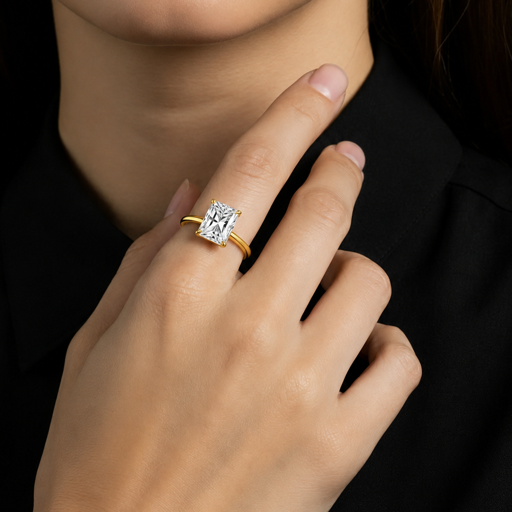 2 Carat Rectangular Moissanite Ring – 18K Gold-Plated 925 Sterling Silver Ring